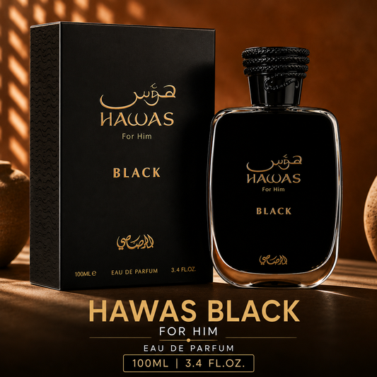 Rasasi Hawas Black Eau de Parfum for Men – 100ml / 3.4 Fl. Oz. Luxury Men’s Fragrance